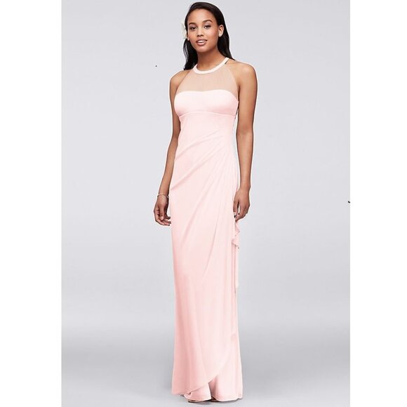 DAVID'S BRIDAL Sleeveless Long Mesh with Illusion Neckline Bridal Dress P5442 - Picture 1 of 10